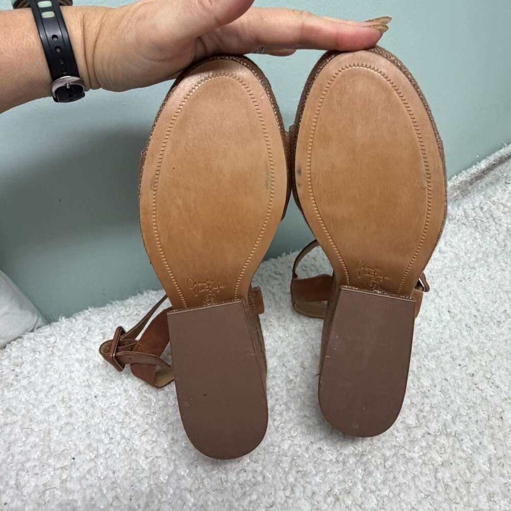 Crown Vintage Elese Leather Ankle Strap Wedge Sandals Size 9.5 M Summer Beach - Picture 7 of 9